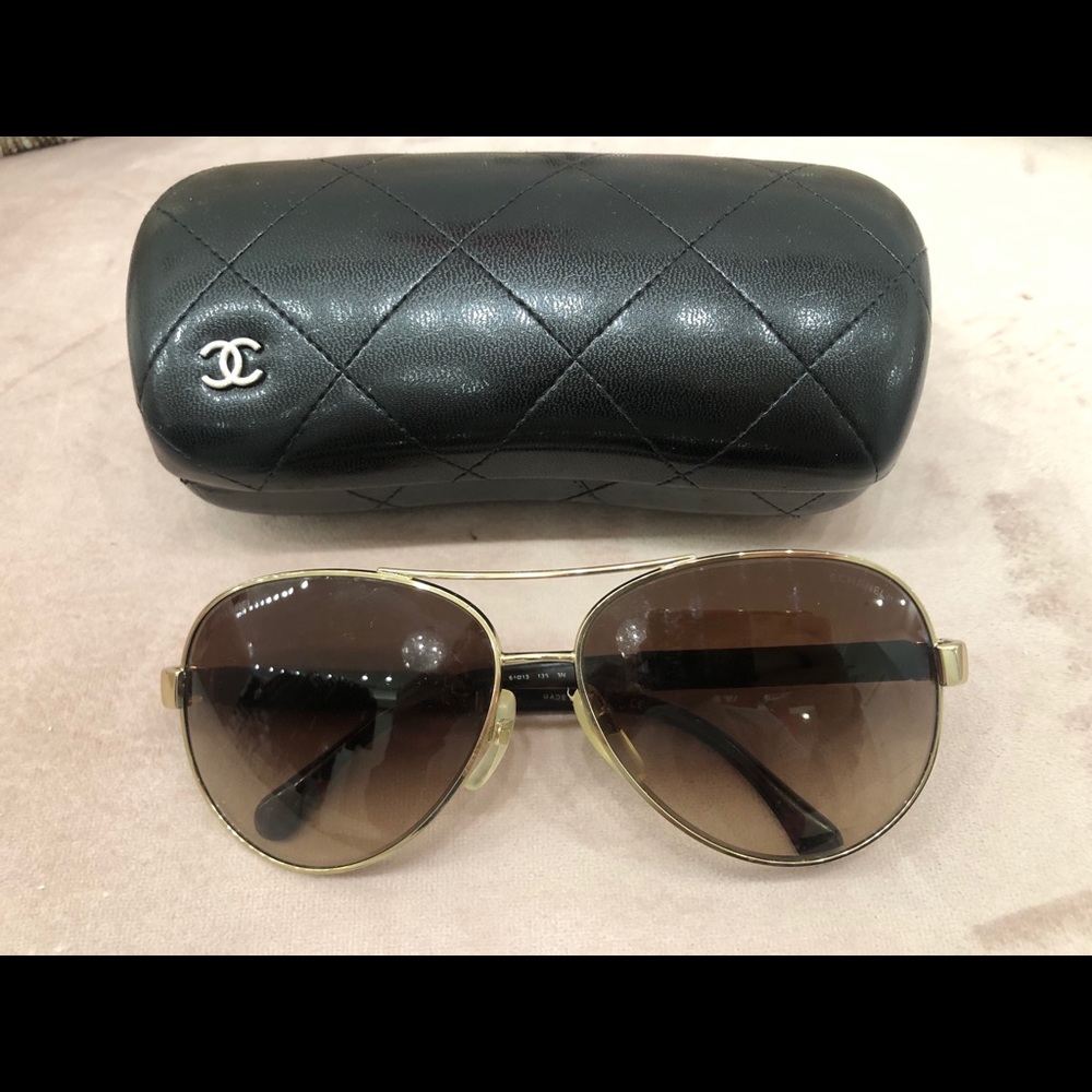 Chanel Brown and Gold Aviator sunglasses!!